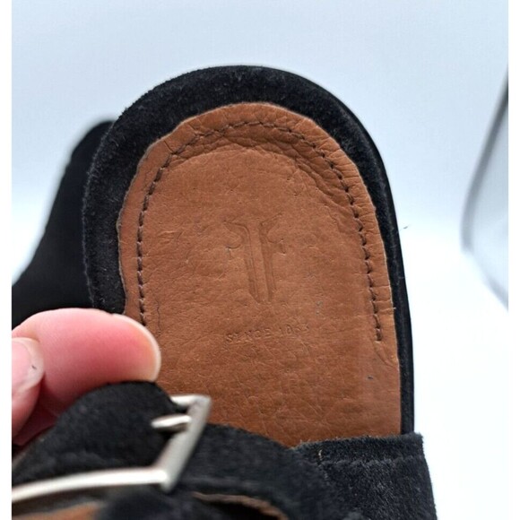 Frye Courtney Black Suede Peep Toe Heeled Booties Women's Size 9B - Picture 9 of 12